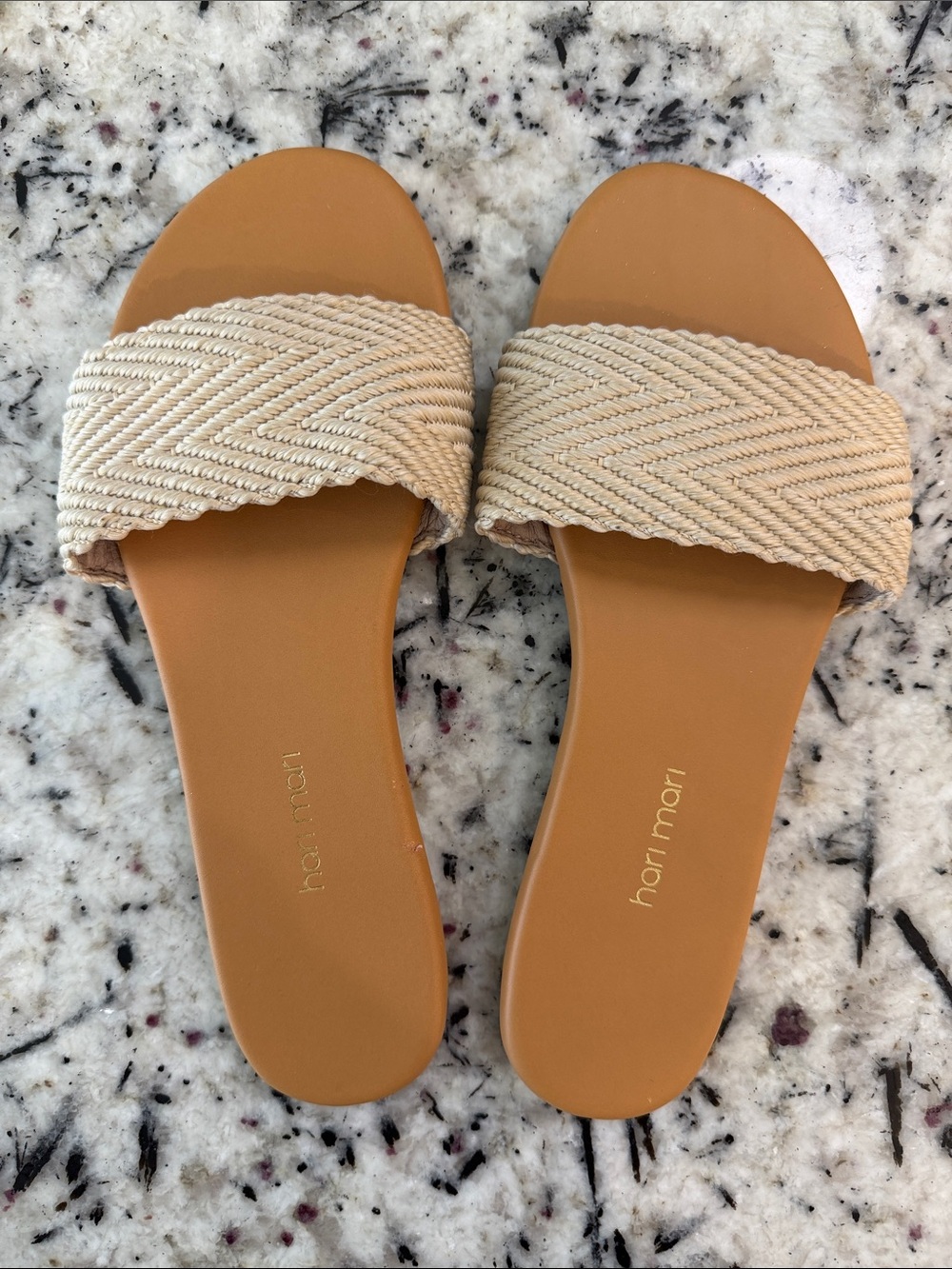 Harimani Women's Tan Slide Sandals with Braided Cream Strap